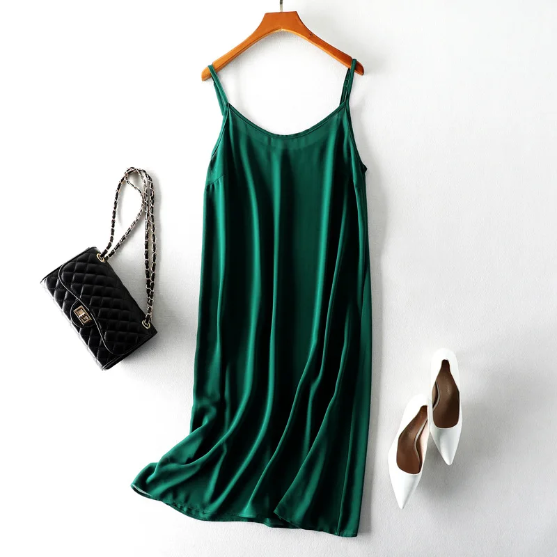 

High Quality Green Midi Dress 2021 Summer 100% Pure Silk Print Floral Elegant Dress Casual Style Vacation Beach Dress Vestidos