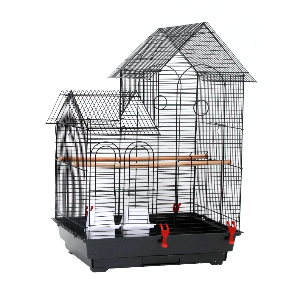 

Parrot cage wrought iron large double roof bird cages with wooden stand pole feeding cup to send two sets of pet toys