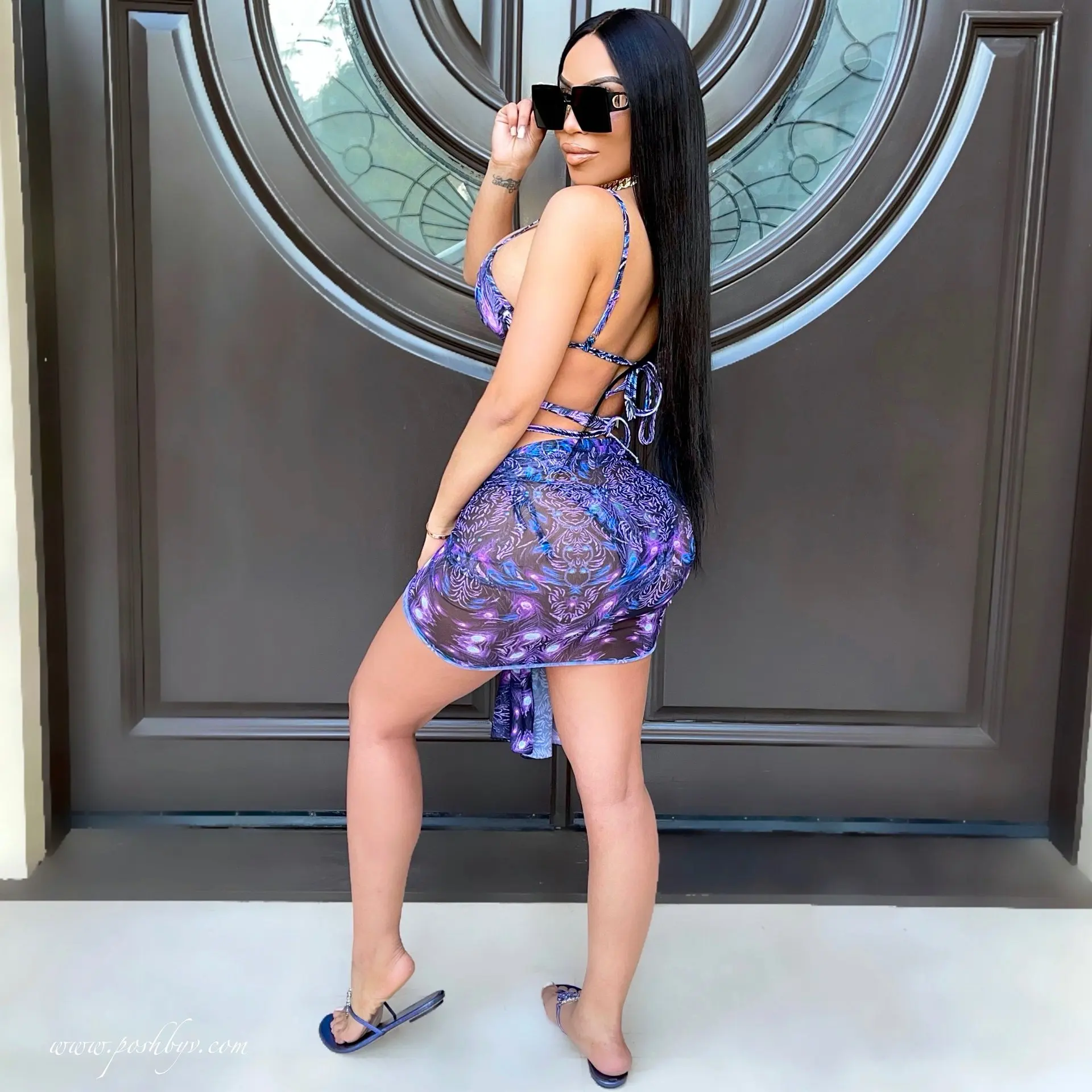Fashion Trend Digital High-definition Print Bohemian Fashion Sexy Women's Dress Beach Pool Party Swimsuit 3 Pieces Sets 5184