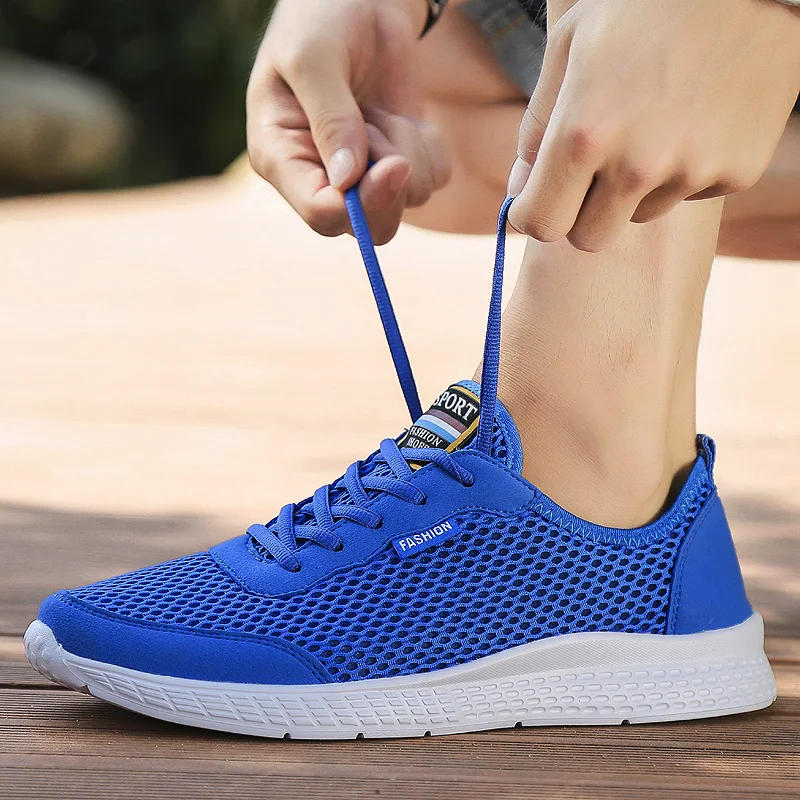 PULOMIES Summer Men Casual Shoes Tennis Breathable Mesh Sneakers Sport Light Couple 50 Plus Size |