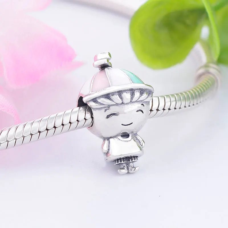 Подлинная 100% Стерлинговое Серебро 925 пробы шляпа из эмали крутой мальчик Шарм