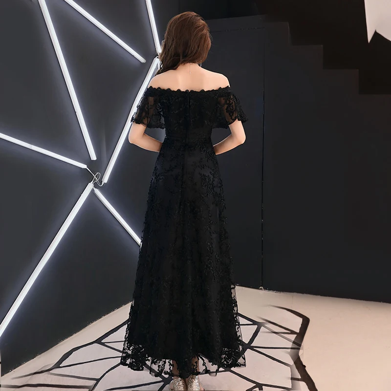 Женское вечернее платье с вырезом лодочкой темно-синее в восточном стиле Ципао