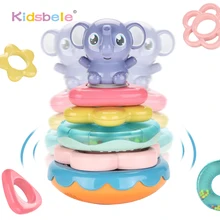 Baby Musical Toy Rattles For Kids Infant Interactive Stacking Ring Tower Early Learning Elephant Toddler Educational Tumbler Toy