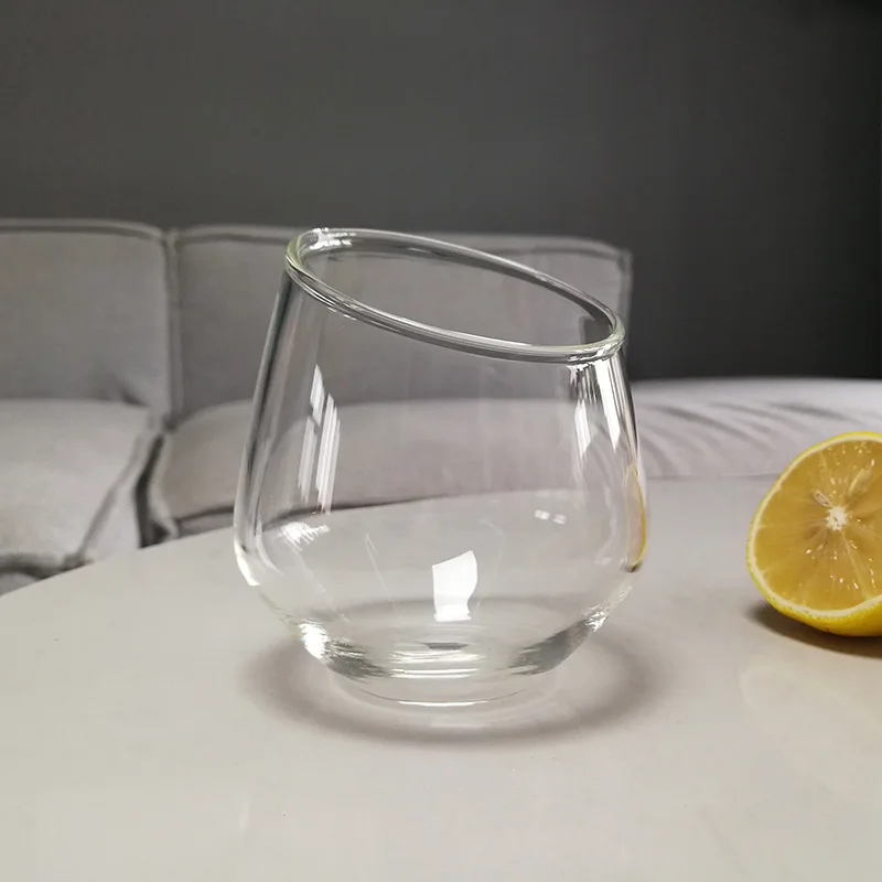 

Hand blown transparent glass creative beveled glass water cup single layer gift cup customization