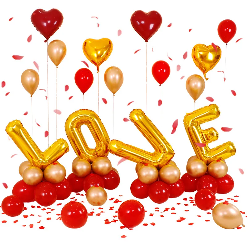 

Party Decoration for Proposal Wedding Valentine's Day Decorations Heart Gold Foil Balloons Engagement Balloon Column