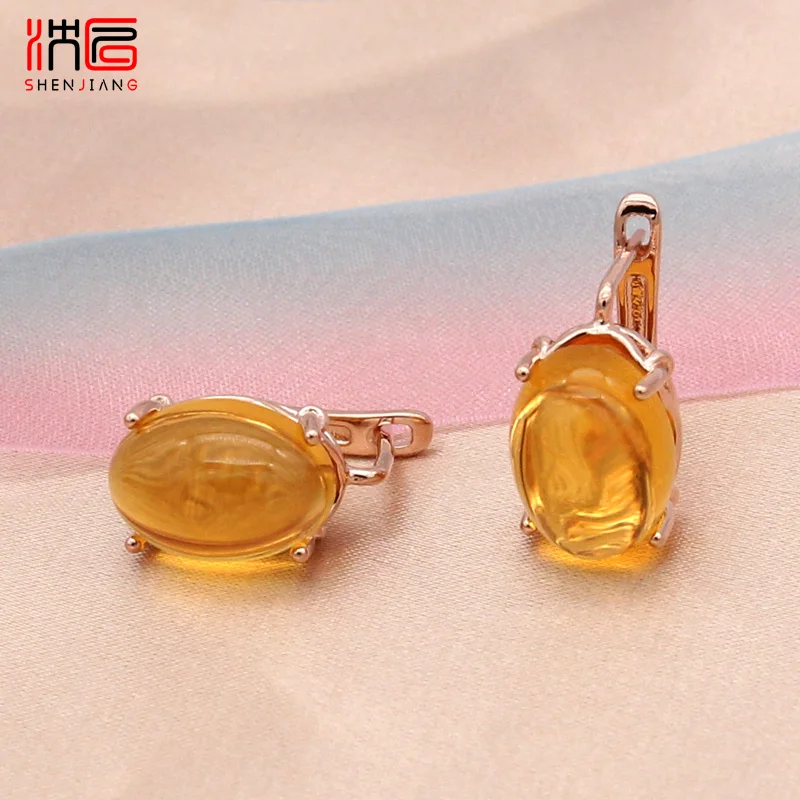 

SHENJIANG Classic Fashion Luxury Egg Shape Oval Cubic Zirconia Dangle Earrings For Women Party Jewelry 585 Rose Gold Eardrop