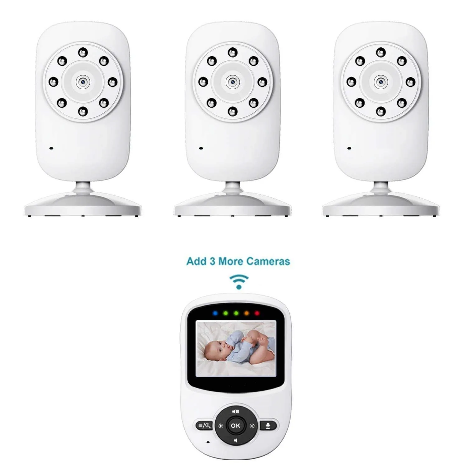 

2.4 Inch Wireless Video Baby Monitor With 3 Cameras,Night Vision,Temperature Sensor, Lullaby,Two Way Call Function