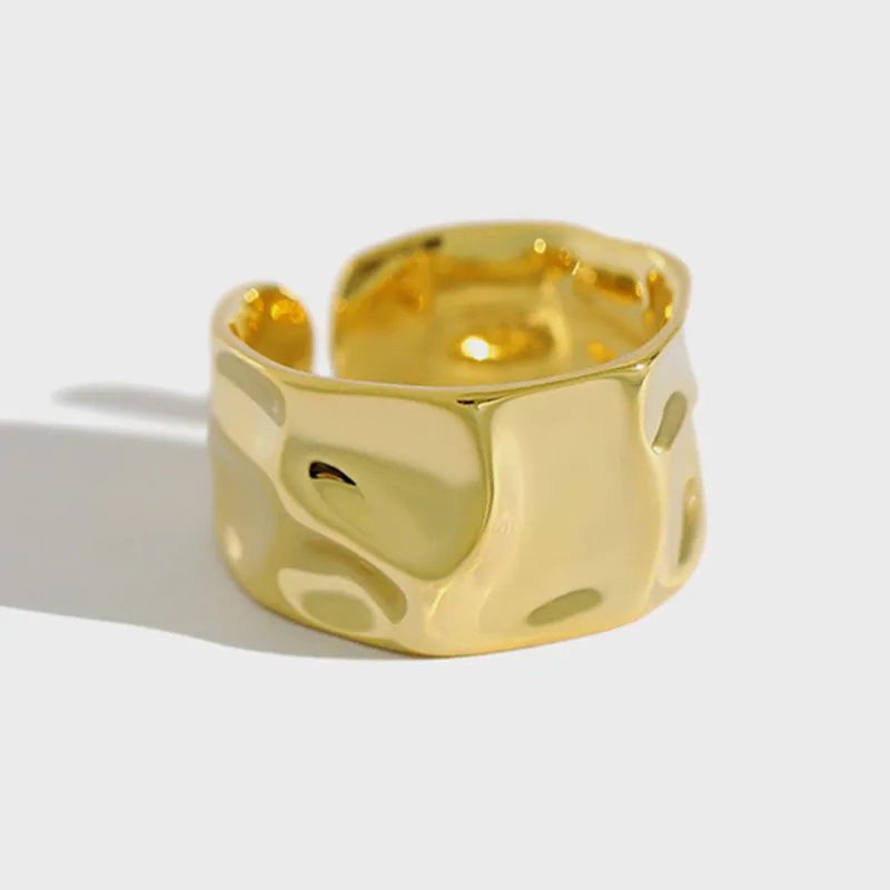 Flyleaf Золотой неровный тисненый поверхности колец для женщин серебро 925 пробы