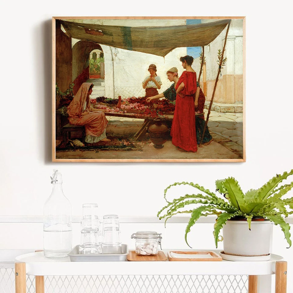 Citon Вильям Waterhouse grea Grecian Flower Market Canvas Холст Картина маслом всемирно известная