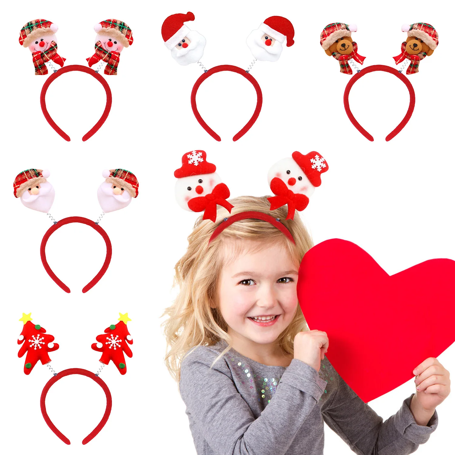Behogar Cute Merry Christmas Headbands Santa Claus Snowman Bear Hair Hoops for Children Adults Xmas Party Costume Accessories | Дом и сад