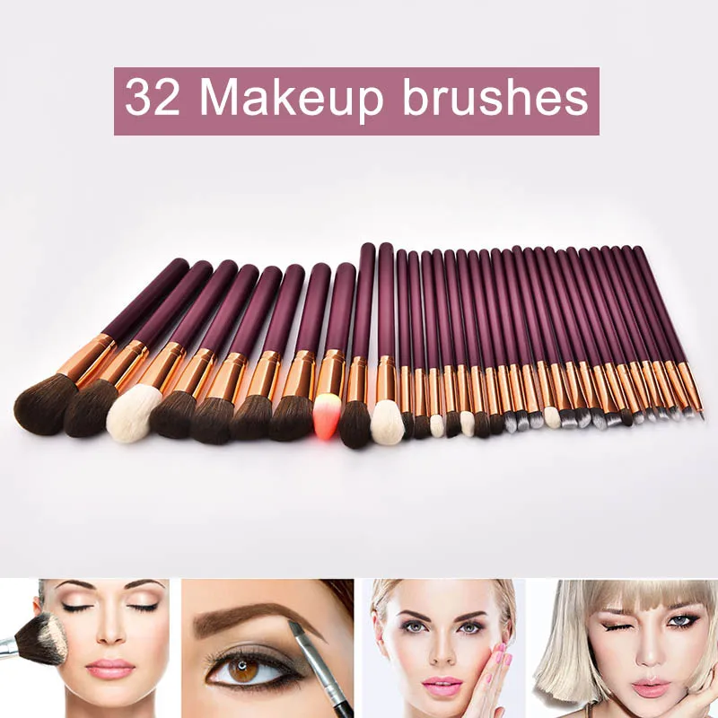 

32pcs Makeup Brushes Set Purplish Red Handle Eye Shadow Blusher Powder Tools Kit EY669