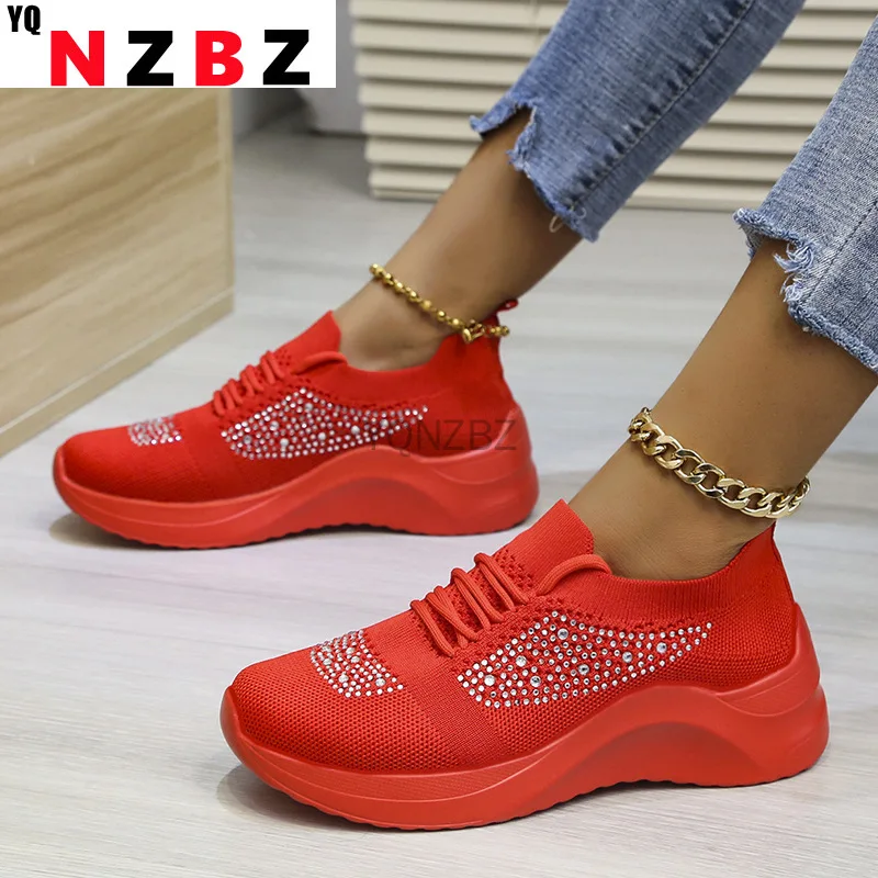 

Women Casual Shoes Spring Female Shoes Crystal Solid Mesh Sneakers Plus Size Flats Fashion Ladies Sport Shoes Vulcanized Shoes