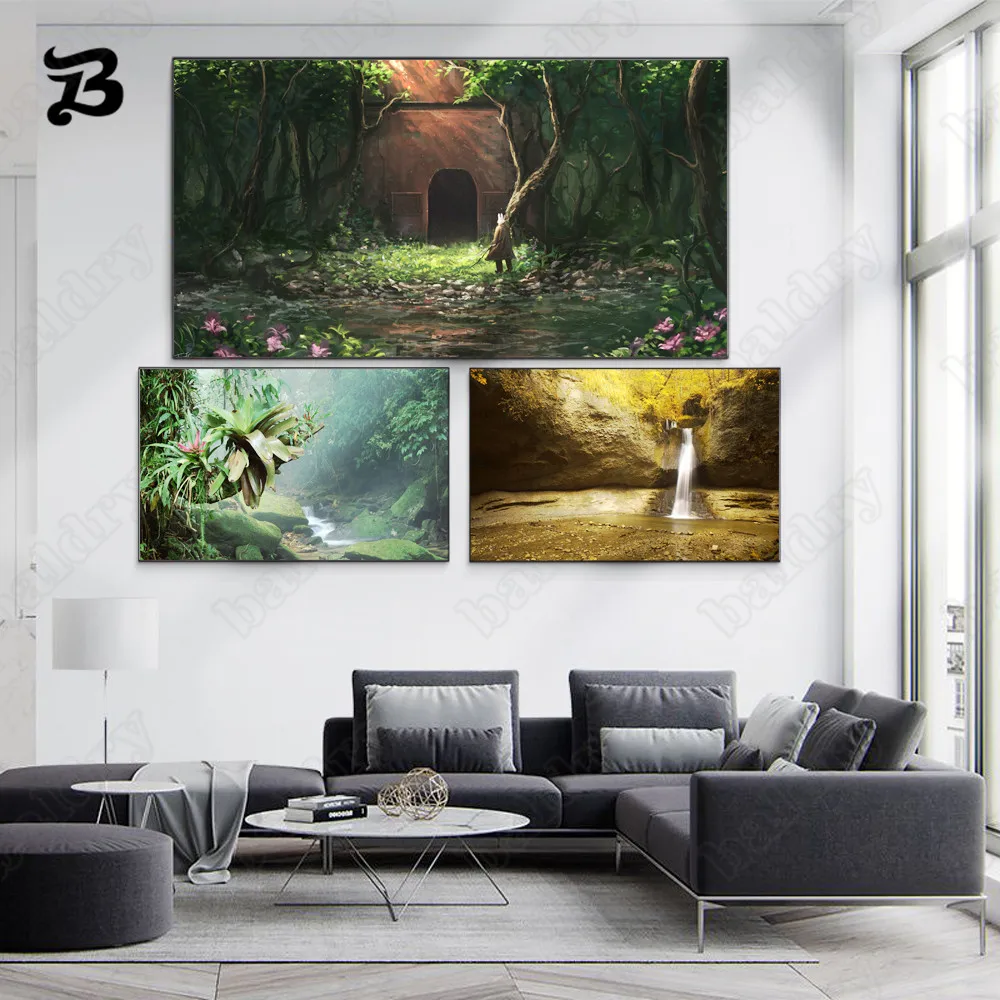 

Canvas Painting Wall Art Nordic Landscape Forest Secret River Waterfall Canvas Posters Prints for Living Room Home Decoration