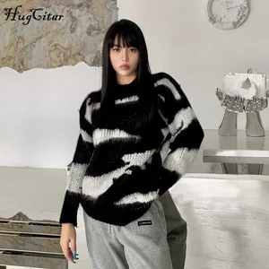 Пуловер Hugcitar женский оверсайз с длинными рукавами, модная уличная одежда, топы, Осень-зима 2020