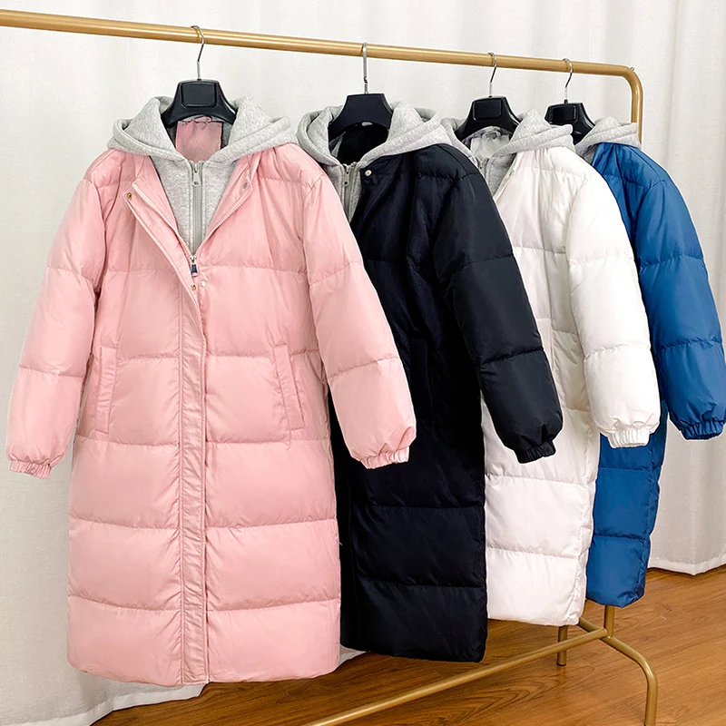 

Fitaylor New Winter Women Jacket 90% White Duck Down Coat Zipper Warm Snow out wear Long sleeve Hooded Loose Casual Jacket
