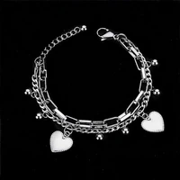 harajuku fashion hip hop bracelet stainless steel heart charm bracelet double layered figaro chain bracelet for men women