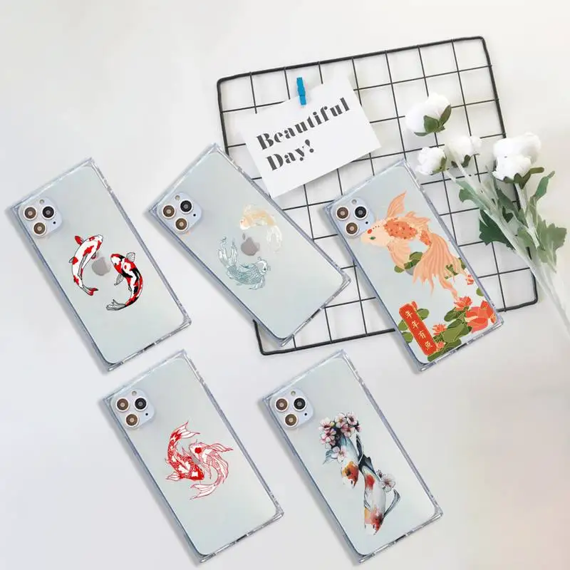 

Chinese style Carp design pattern Phone Case Transparent for iPhone 7 8 11 12 se 2020 mini pro X XS XR MAX Plus