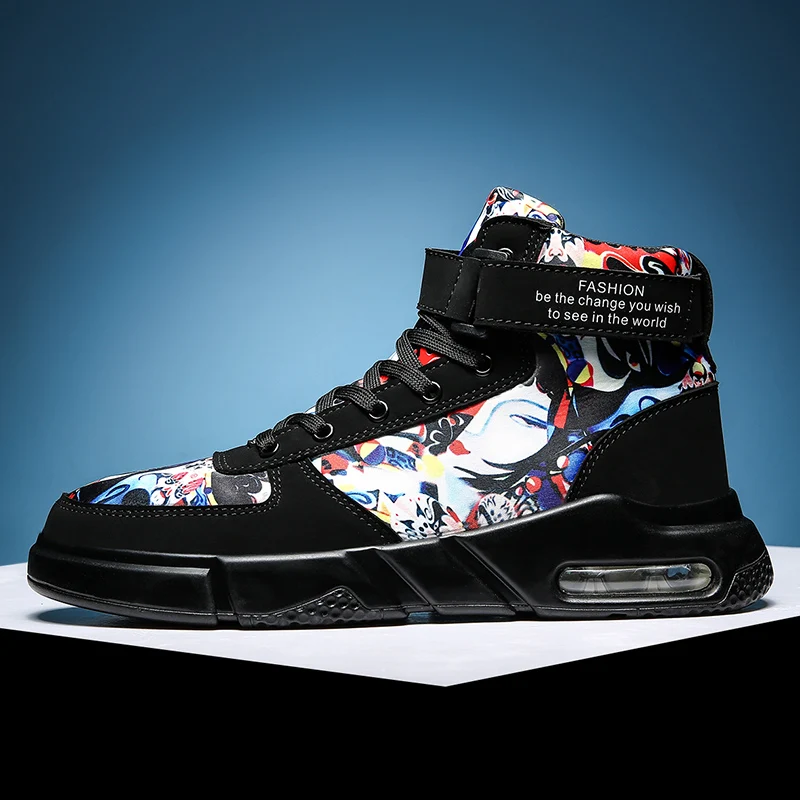 Черный OLOMM High help Air Cushion Trend Hot Sale Men's Casual Shoes Comfortable Outdoor Men Fashion Sneakers Hwaterproof Men Shoes - Цвет: Черный