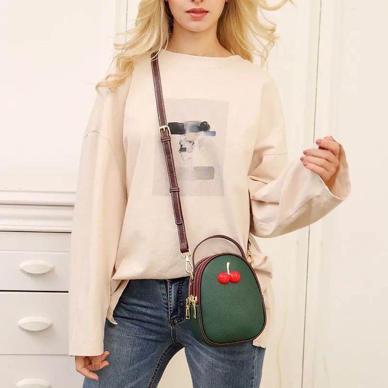 

Маленькая сумка из натуральной кожи с тремя отделениями, новинка 2020, Женская сумочка, универсальные сумки с милыми стразами и вишней, женская сумка через плечо