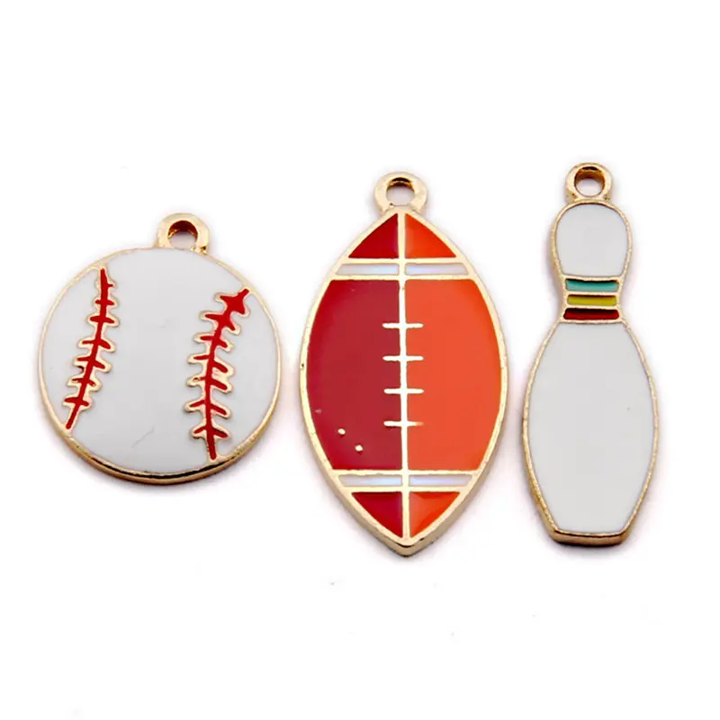 Джули Wang 5 шт. эмаль Боулинг бейсбольный мяч для регби амулеты из сплава Золото