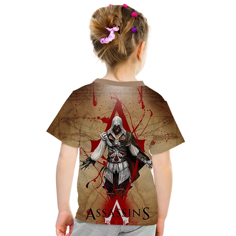 Assassin's Creed/детская одежда для активного отдыха с 3d принтом, приталенная рубашка для мальчиков и девочек, Детская футболка с короткими рукавами, 3D
