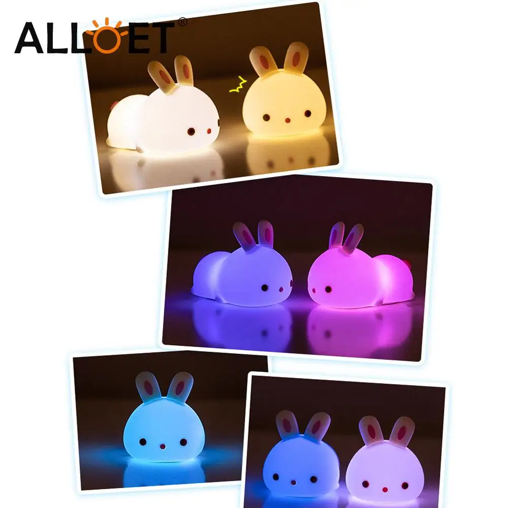 

Mini Rabbit LED 7 Colors Night Light Cute Rabbit Touch Control Silicone Bedroom Lamp Sleeping Light Supplies