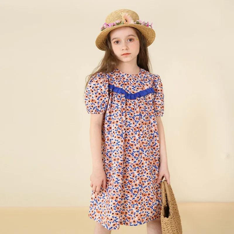

Summer Floral Dress For Girls Fashion Puff Sleeve Loose Breathable Gowns Children Wedding Prom Party Show Dresses Clothes