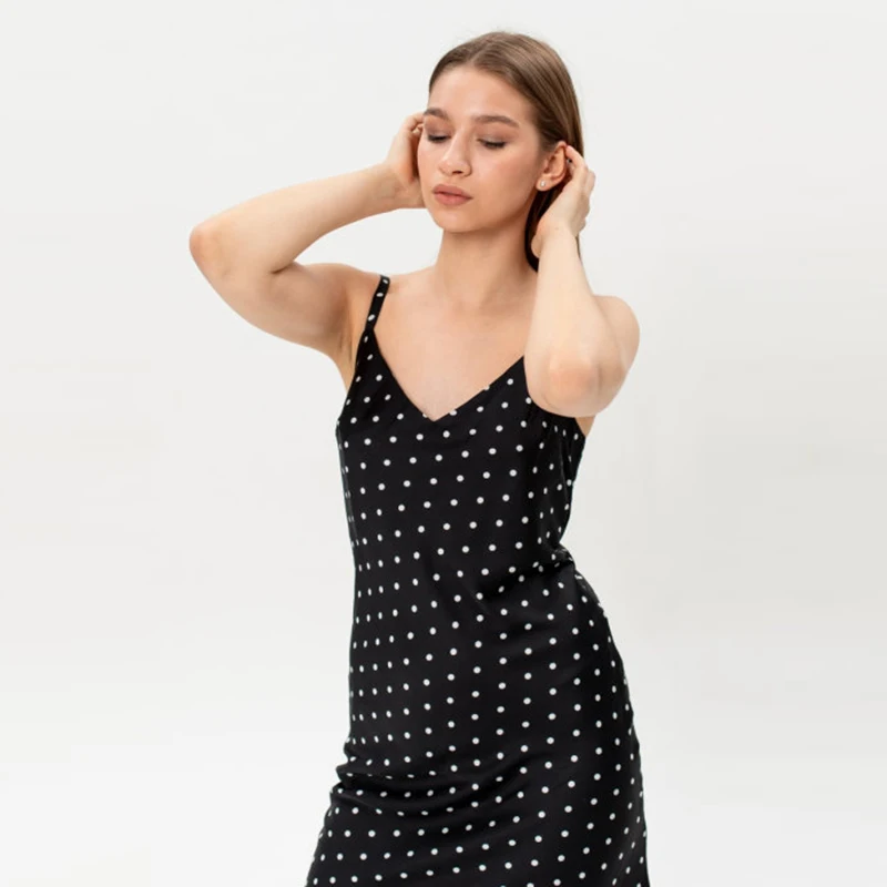 

Black Polka Dot Sleeveless Sling Dress Women Fashion V-Neck Sexy Backless Midi Dress Summer Dress For Women 2021