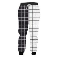 ogkb streetwear cool girls black and white checkerboard patchwork 3d printed pants casual men jogger plaid pants dropshipping