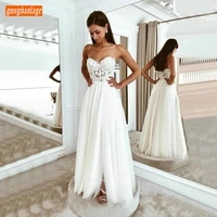 romantic boho beach wedding dress long lace applique tulle a line bride dresses side split modest a line garden wedding gowns