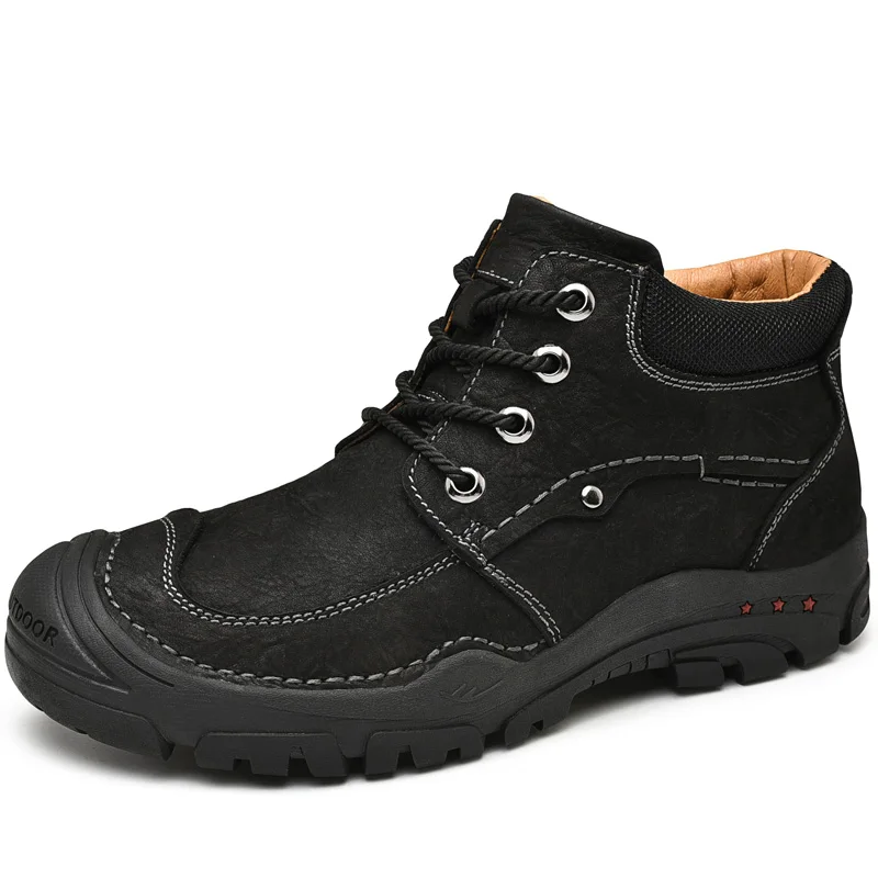 Мужские зимние теплые ботильоны с мехом из натуральной кожи для охоты уличные