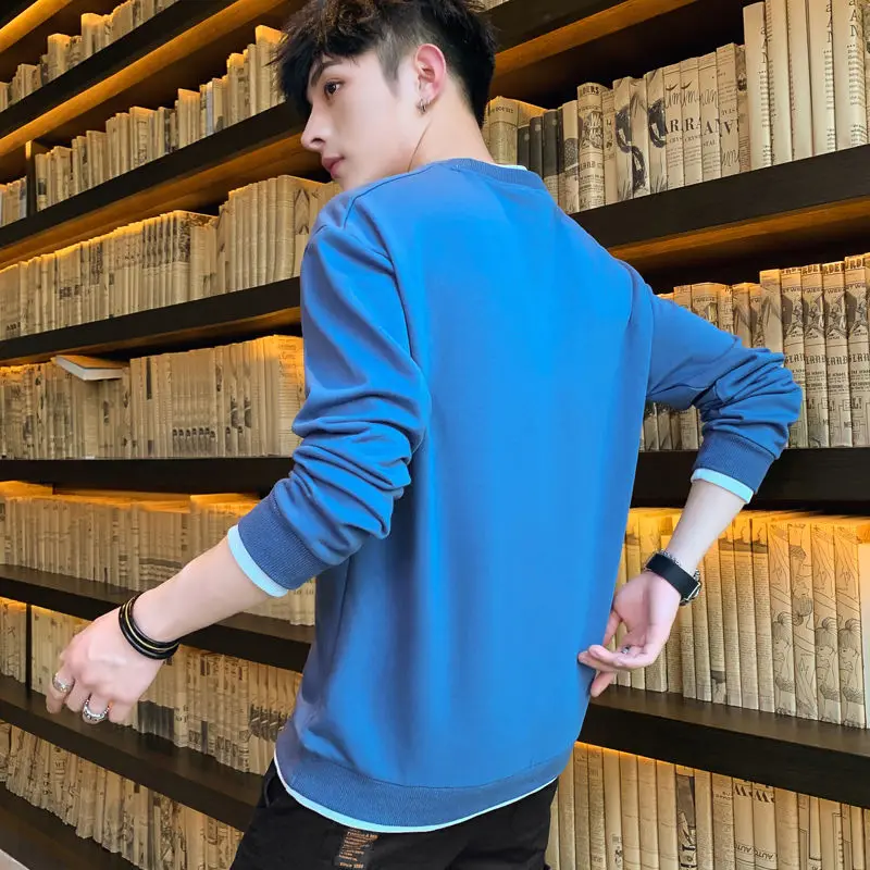 Мужская Новая футболка с длинным рукавом и круглым вырезом Осень зима