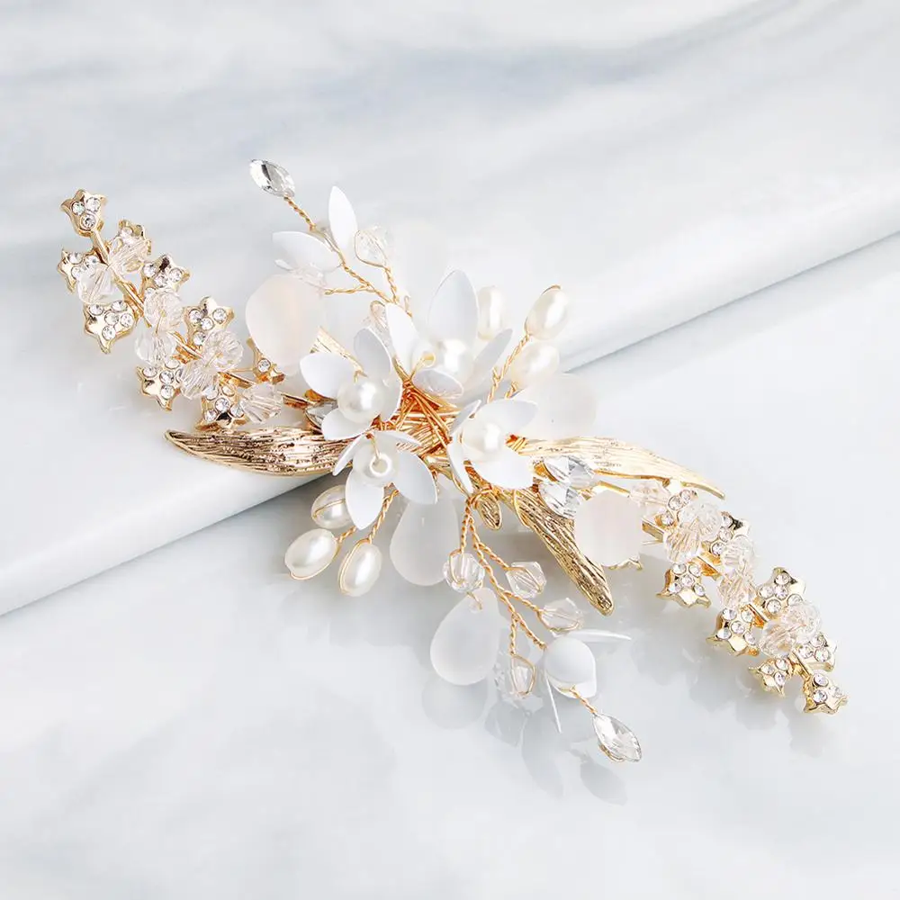 Rhinestone Flower Leaf Bridal Hair Comb for Girls Crystal Ornaments Jewelry Wedding Accessories | Свадьбы и торжества