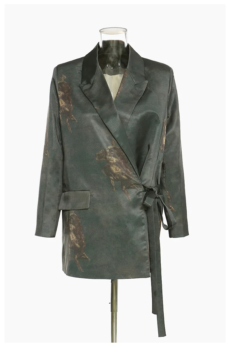 

MSXU Women Elegant Vintage Retro Print Lace Up Loose Fit and Comfort Casual Suit Blazer