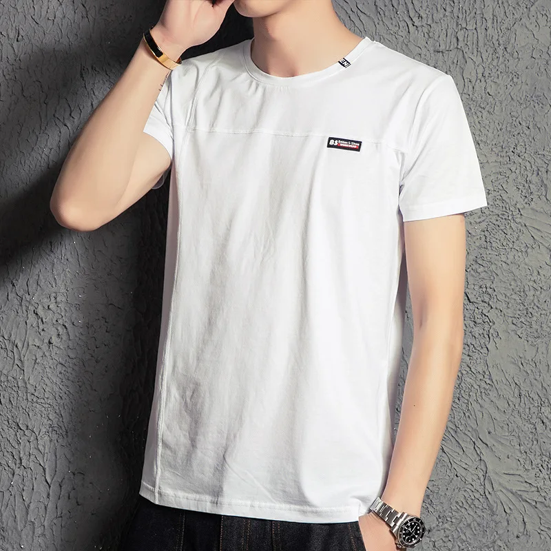 

pure cotton T-shirt for young men's thin solid color slim casual breathable base shirt personality fashion short sleeve