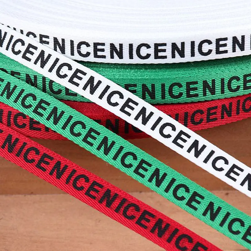 

5Yards Width 10mm "Nice" Printed Cotton Ribbon Color Letters Print Ribbon For DIY Gift Packing Hat Clothing Sewing Decoration