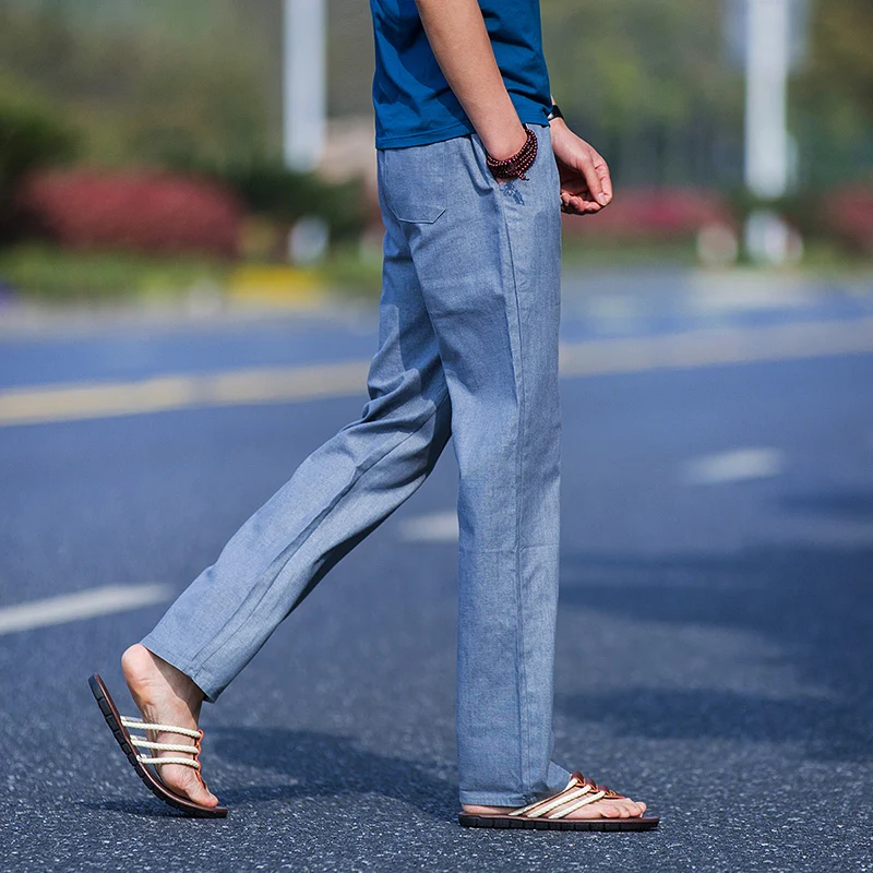 Брюки Гольф мужские прямые удобные дышащие штаны из натурального льна тонкие