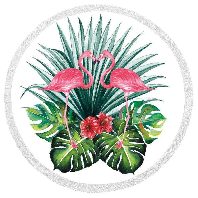 Пляжное полотенце с принтом фламинго тропическим большое круглое пляжное из