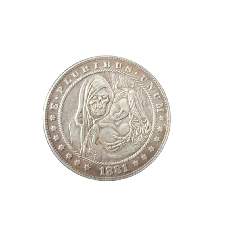 

Хобо, американский доллар Моргана 1881, скелет, Череп Зомби, Посеребренная копия монеты