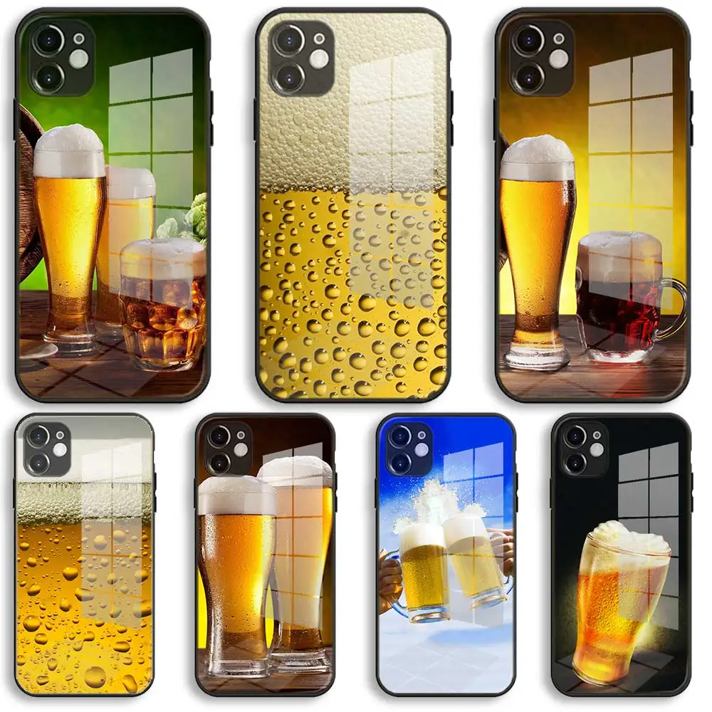 

Wood Soft Glass Beer Soft Glass Silicone Case For iPhone 13 12 11 Pro X XS Max XR 8 7 6 Plus SE 2020 S Mini Balck Cover