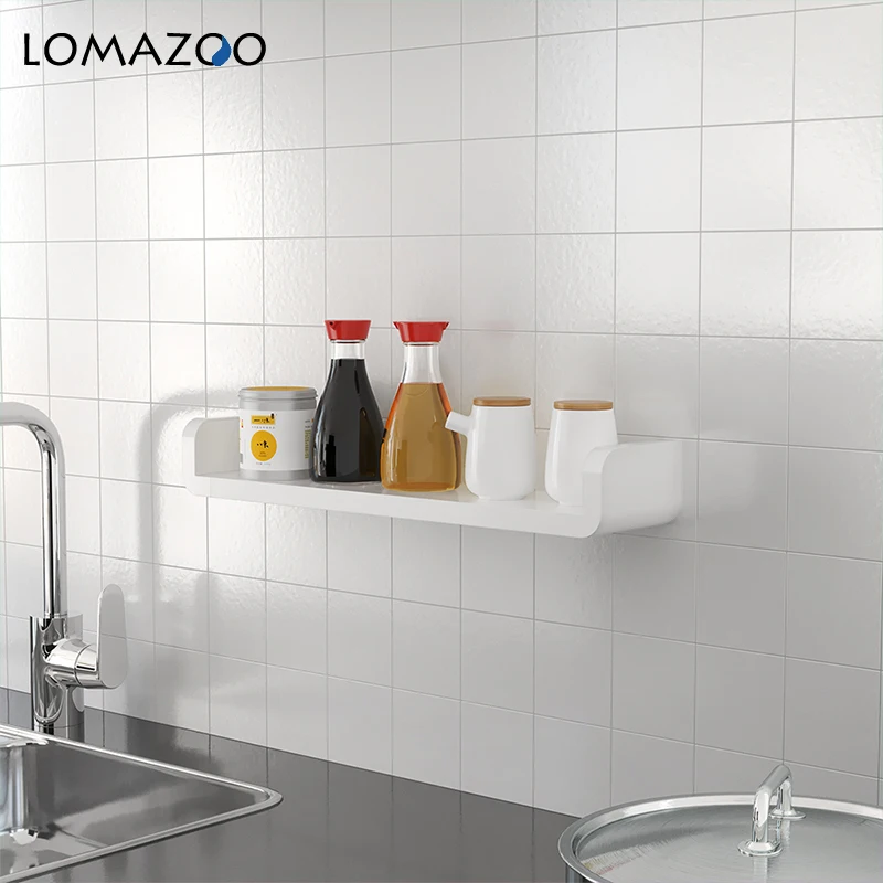 Bathroom Kitchen Storage Rack Waterproof Debris Wall Wall-Mounted Tray White Self-Adhesive Free Punching | Обустройство дома