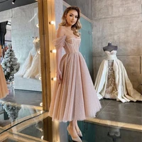 pink sweet homecoming dress 2021 off the shoulder sequins shiny tulle a line women formal evening party vestidos elegant gowns