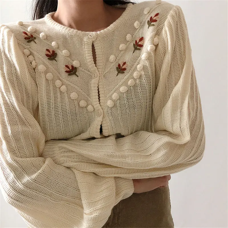 Бежевые милые нежные вязаные корейские шикарные свободные простые свежие