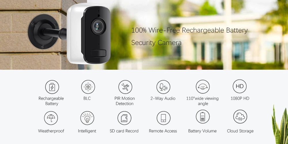 Беспроволочная батарея WiFi камера 1080P 2MP HD наружная крытая IP Беспроводная камера с питанием от аккумулятора PIR