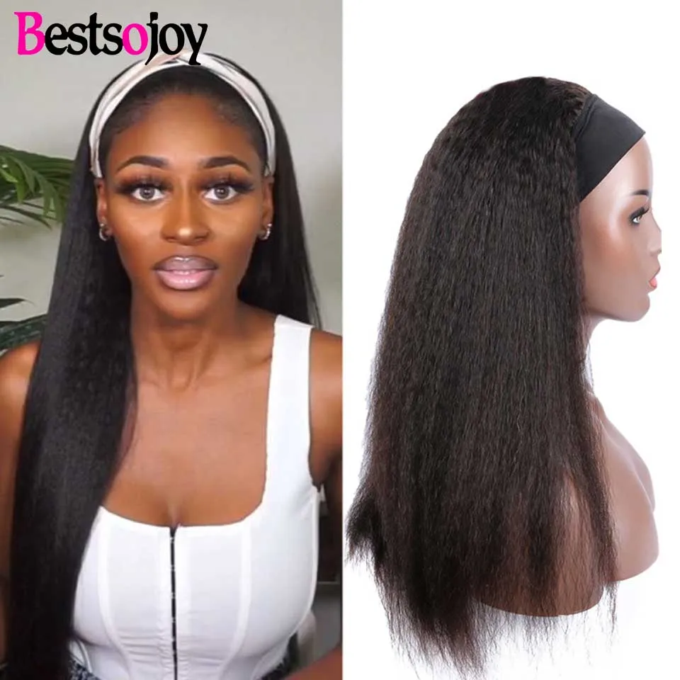 Headband Wig For Black Women Kinky Straight Wig In Human Hair Brazilian Hair Wigs Cheap Glueless Wig With Elastic Band Remy