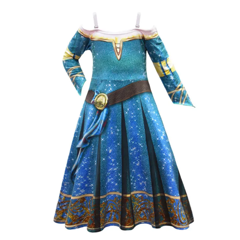 Зимние длинные рукава Храбрый Мерида платье принцессы парик Дети Маскировка из