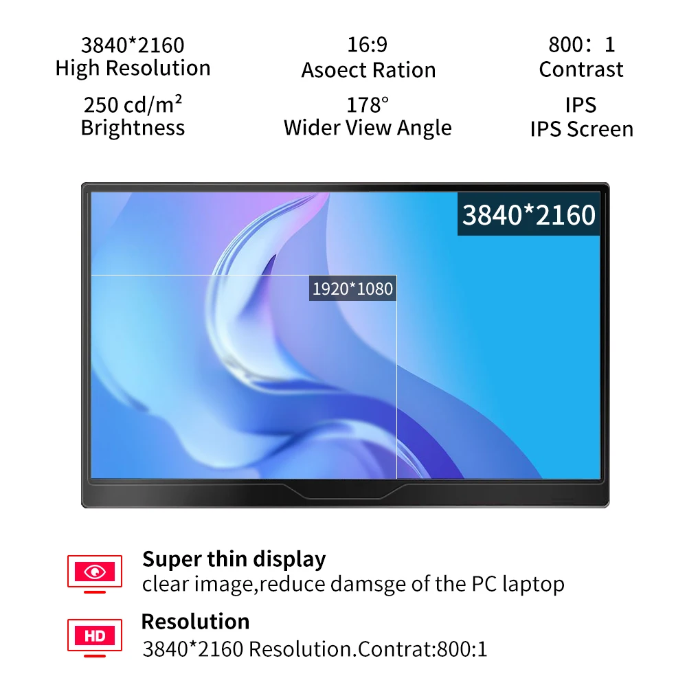 구매 15.6 인치 4K 휴대용 모니터 1080P 터치 스크린 게임 모니터 USB C HDMI 스위치 스마트 폰 노트북 PS4 XBOX 라즈베리 파이