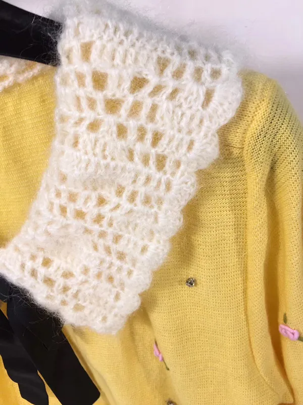 

Brand Fashion Women High Luxury Spring Autumn Elegant Lovely Bowknot Diamond Mohair Wool Flower Sweater