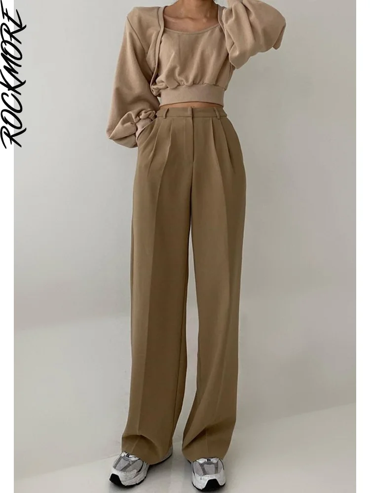 

Rockmore Casual Suit Pants Baggy High Waist Straight Pants For Women Wide Leg Trousers Streetwear Female Bottom Harajuku Korean