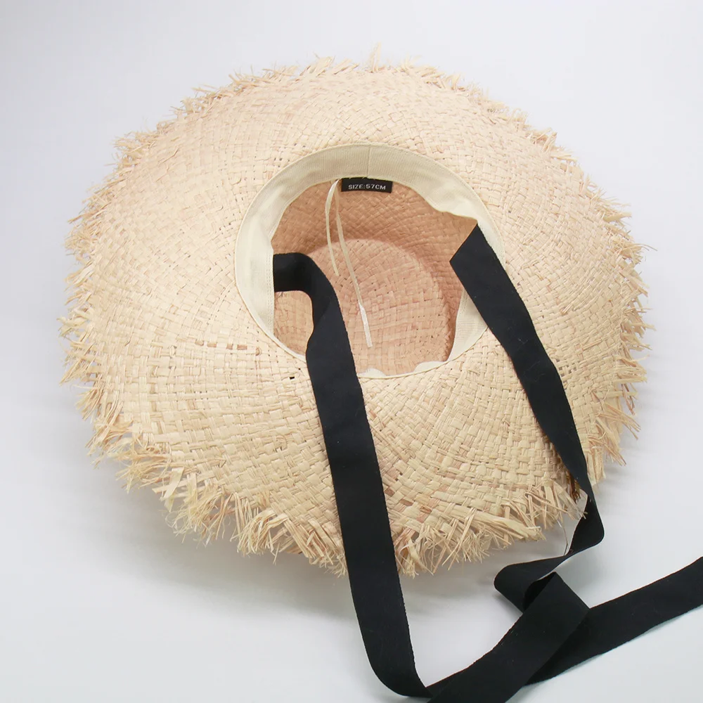 

new popular long ribbon raffia beach hast for women windshield decoration summer straw hat wholesale dropshipping